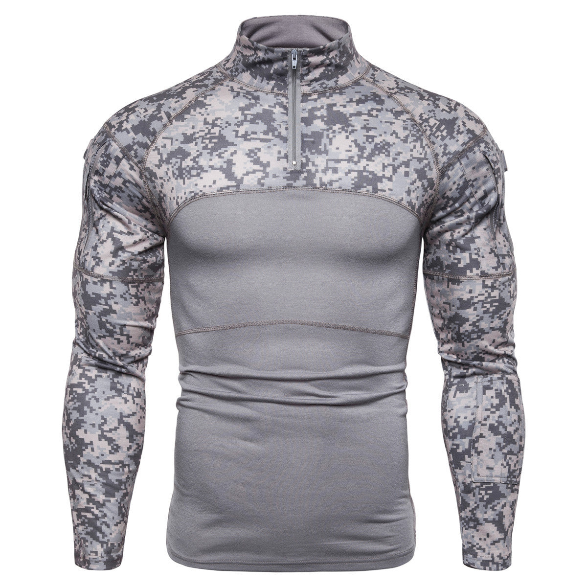 Camouflage panel zipper pullover shirt
