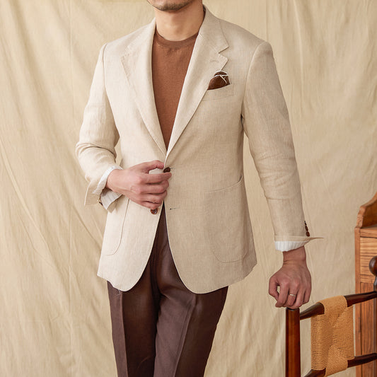 Lightweight Semi-lined Business Casual Pure Linen Suit Jacket
