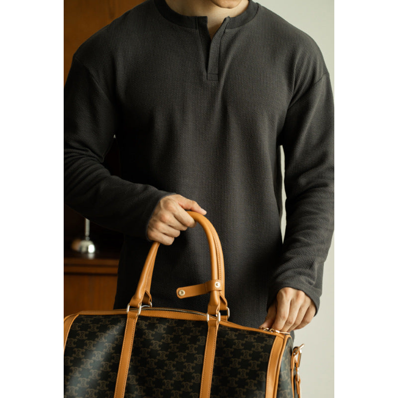 Men's Textile V Neck Long Sleeved Shirt