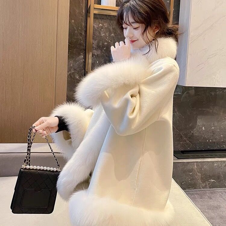 Faux Fur Mid-length Woolen Coat