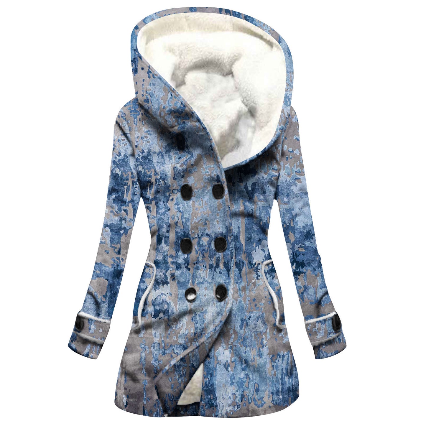 Designer Style Faux Lamb Hooded Coat