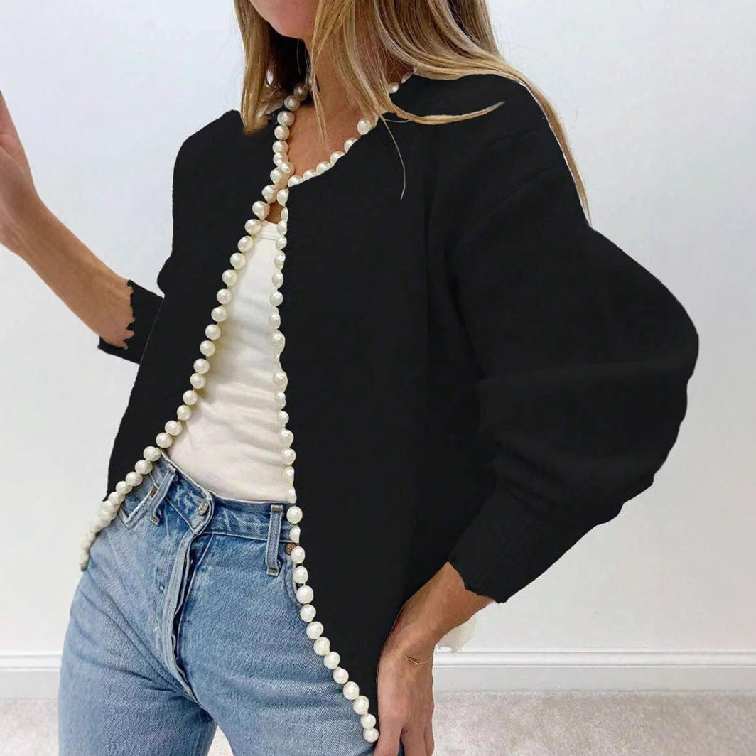 Pearl Long Sleeve Black Cardigan Coat