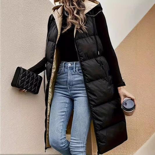 French Zipper Sleeveless Hoodie Puffer Jacket