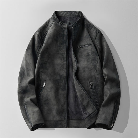 Men's Fleece-lined Motorcycle Faux Leather Jacket