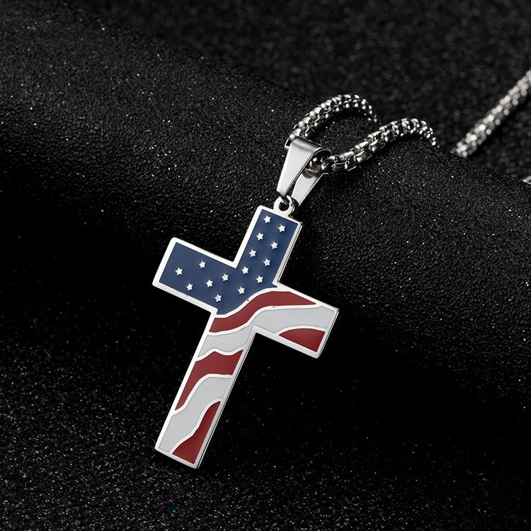 USA Flag Cross Necklace