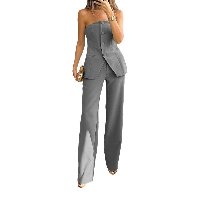 Business Casual Graceful Button Top Pants Suit