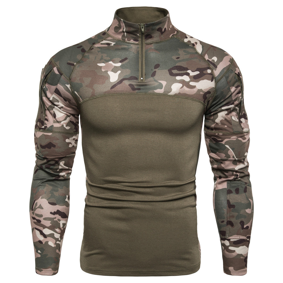 Camouflage panel zipper pullover shirt