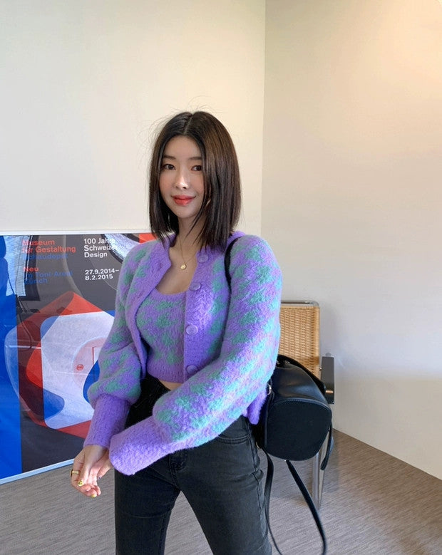 Long Sleeve Sweater Cardigan & Camisole Set