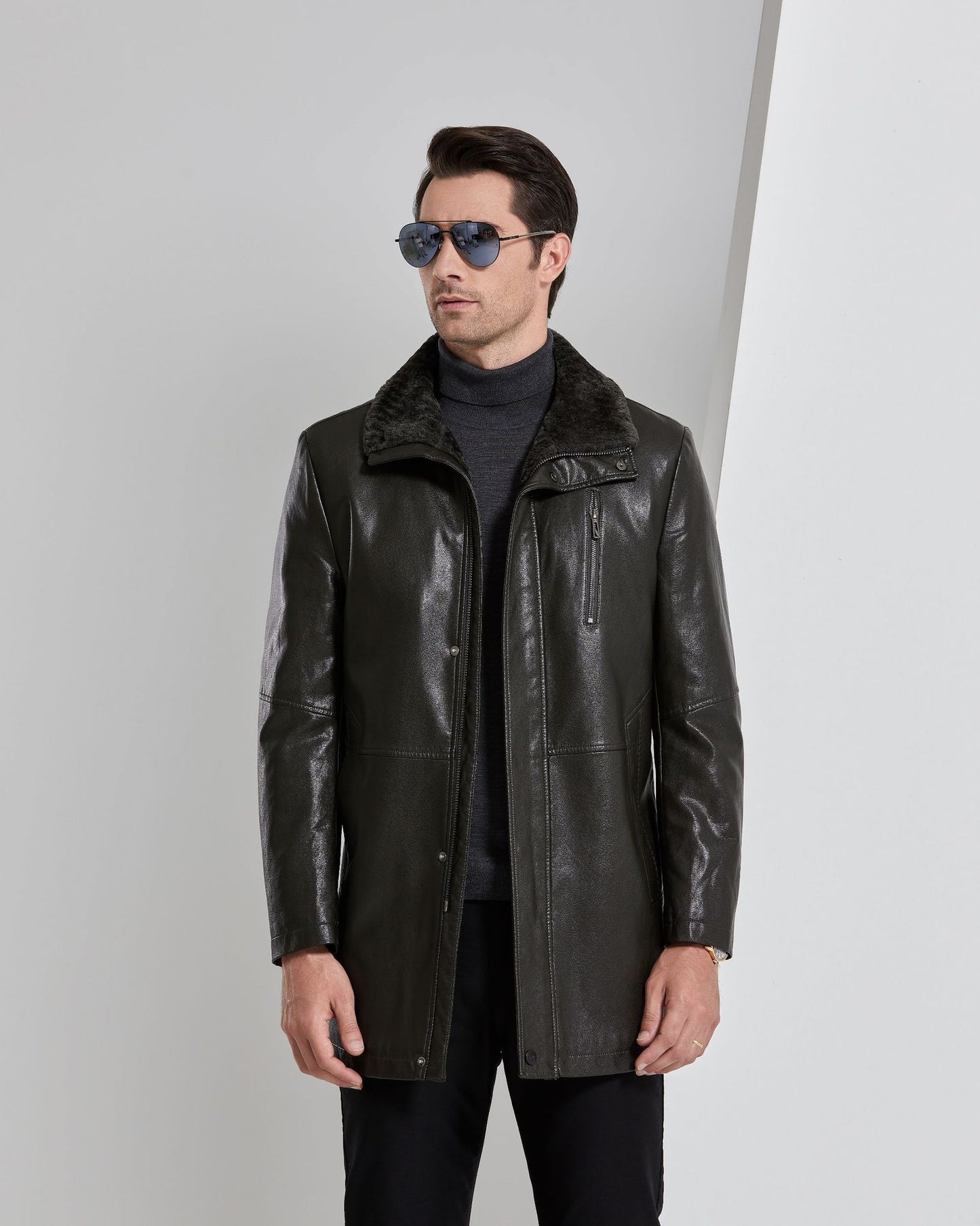 Real Leather With Fleece Lining Thickened Men's Leather Jacket