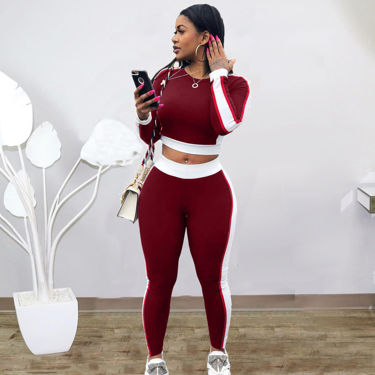 Casual Contrast Color Two-piece Set