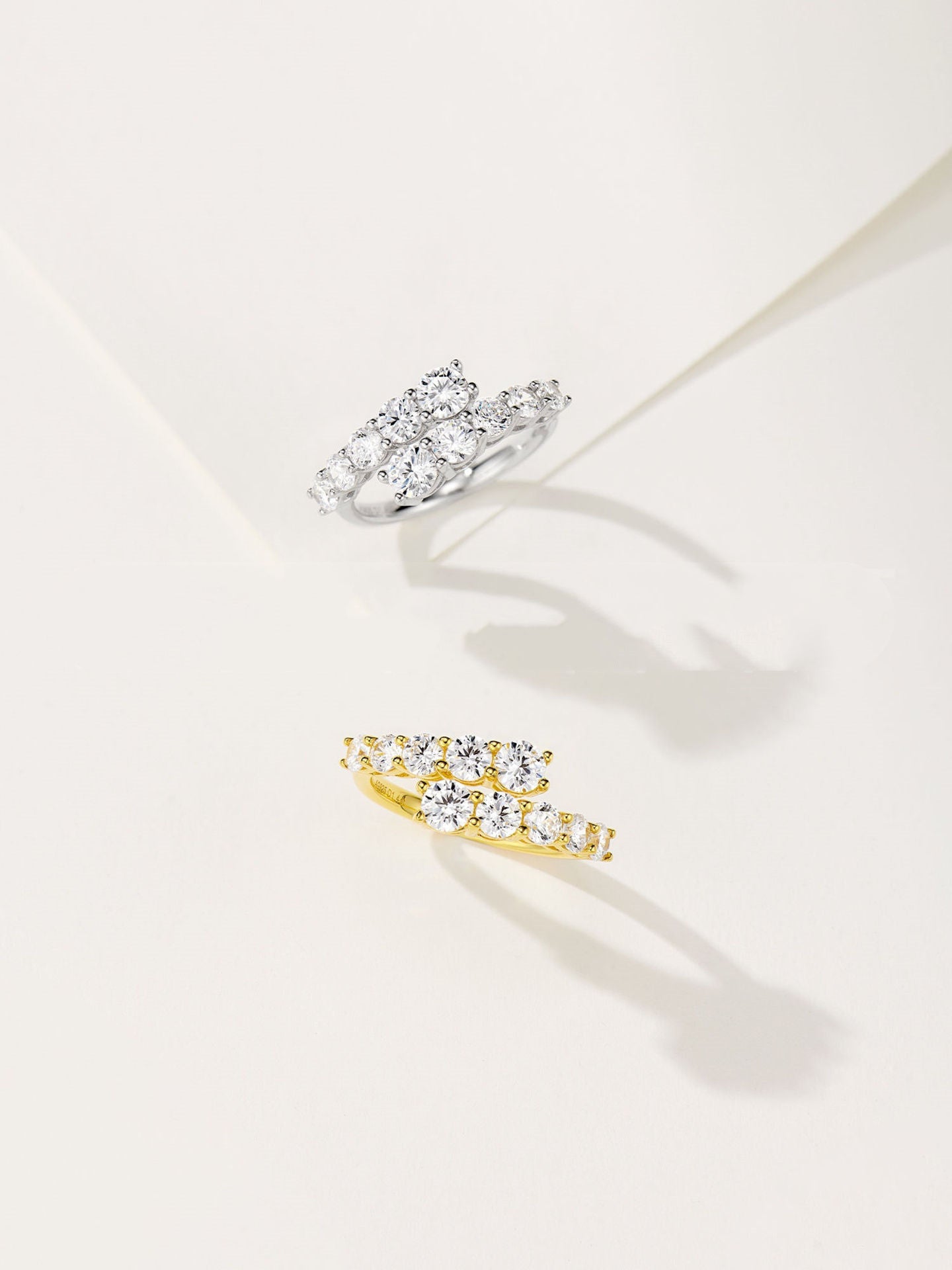 925 Silver Double-layer Round Look Diamond Open Row Ring