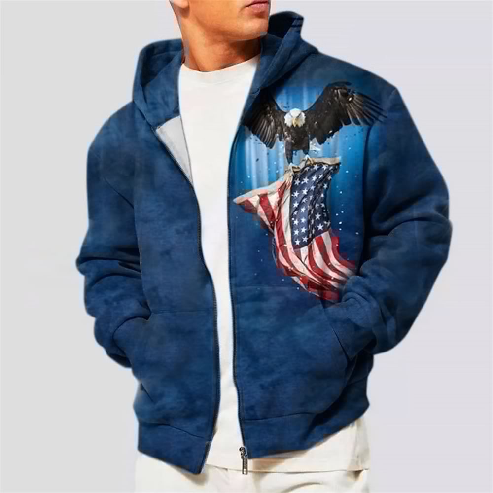 Men's Eagle Full Zipper Hooded Sweatshirt