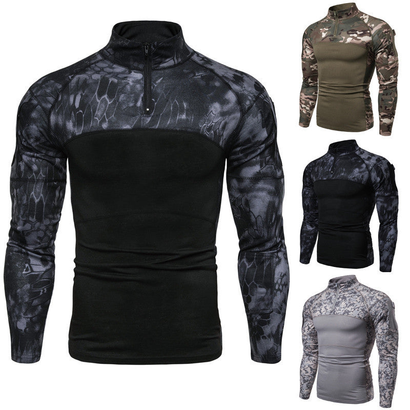 Camouflage panel zipper pullover shirt