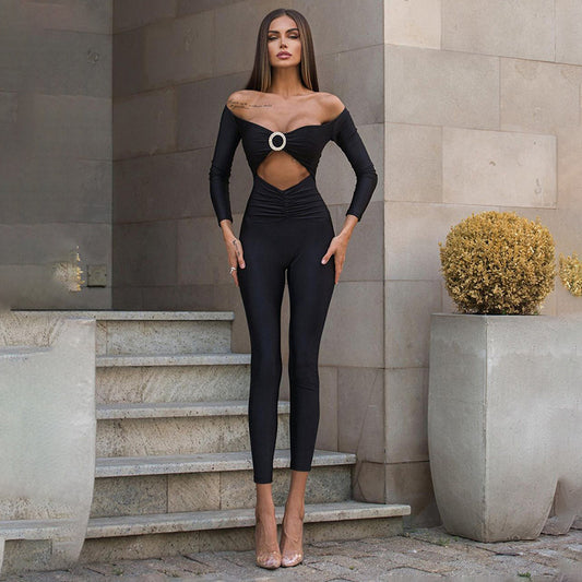 Off-shoulder Hollow Slim Hot Girl Jumpsuit