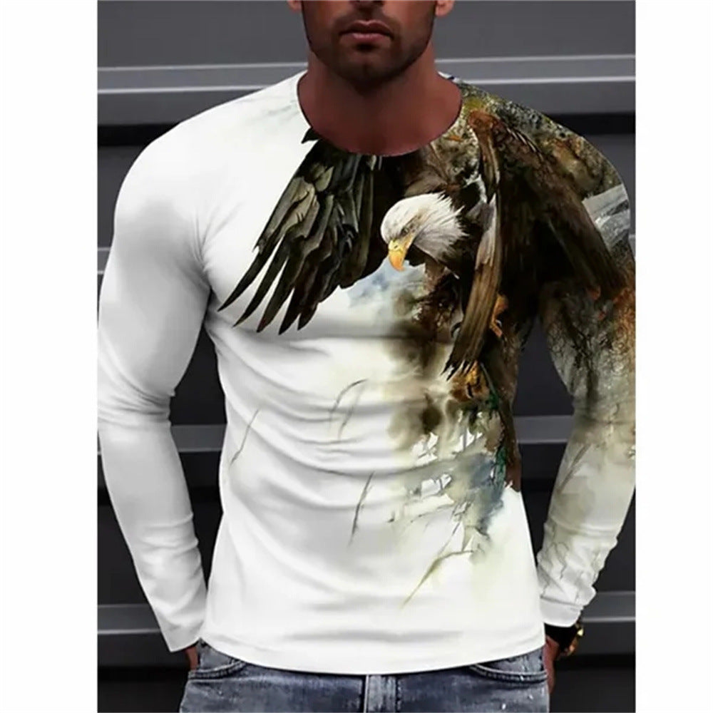 Men's 3D Eagle Long Sleeve Round Neck T-Shirt