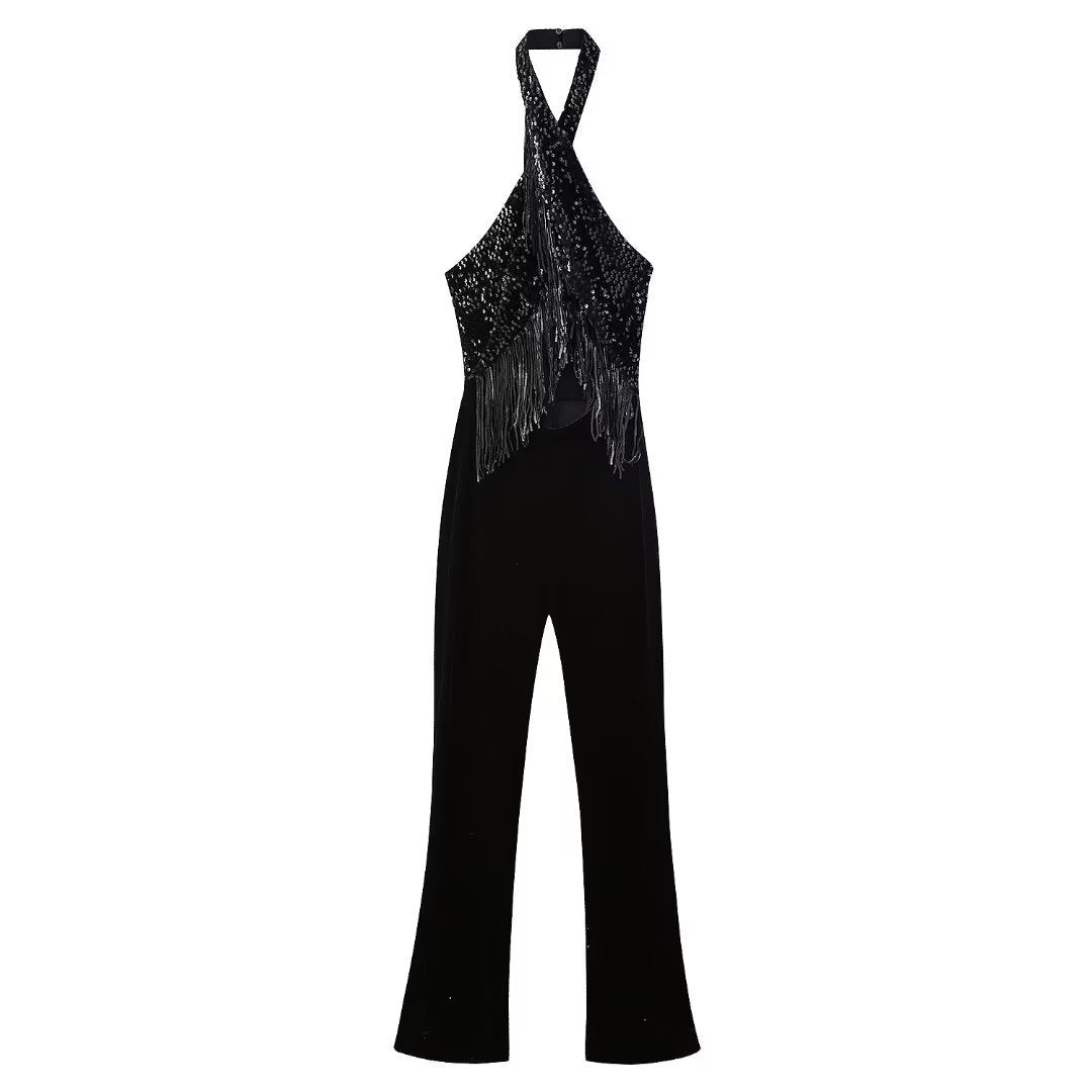Halter Backless Tassel Beads Jumpsuit