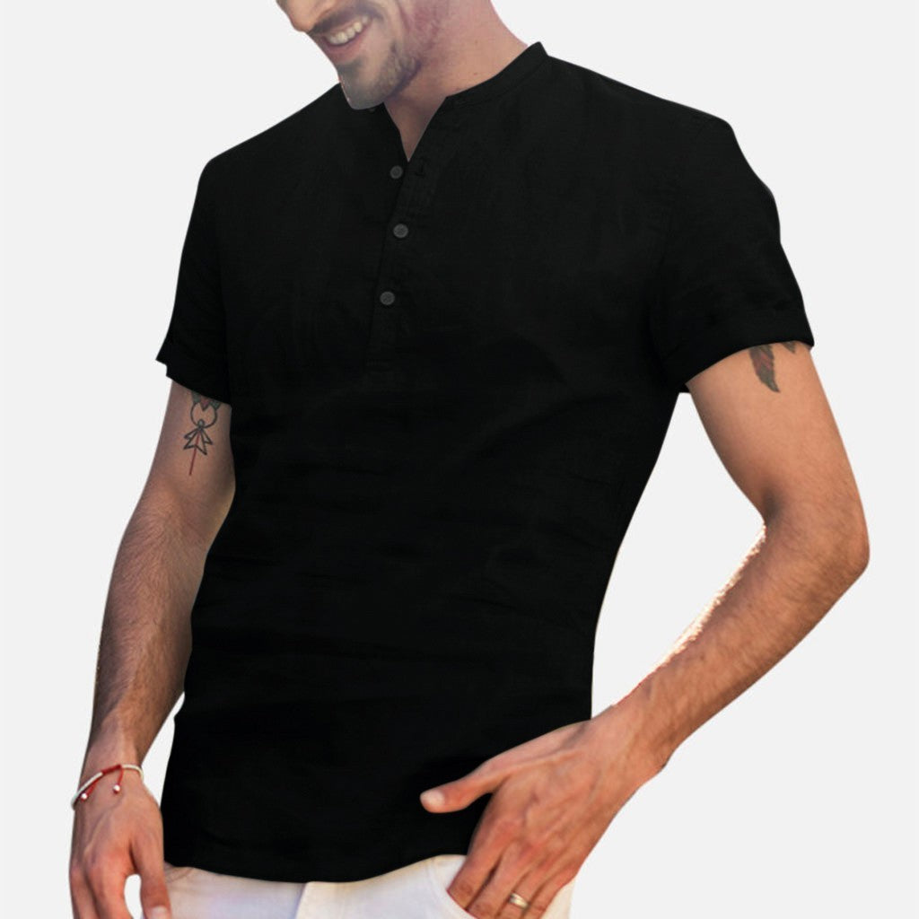 Cotton and linen short-sleeved shirt