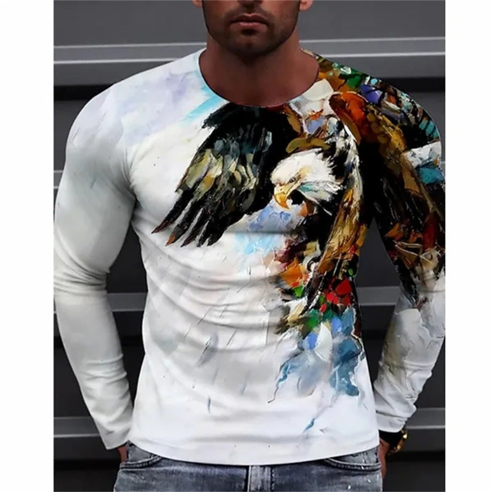 Men's 3D Eagle Long Sleeve Round Neck T-Shirt