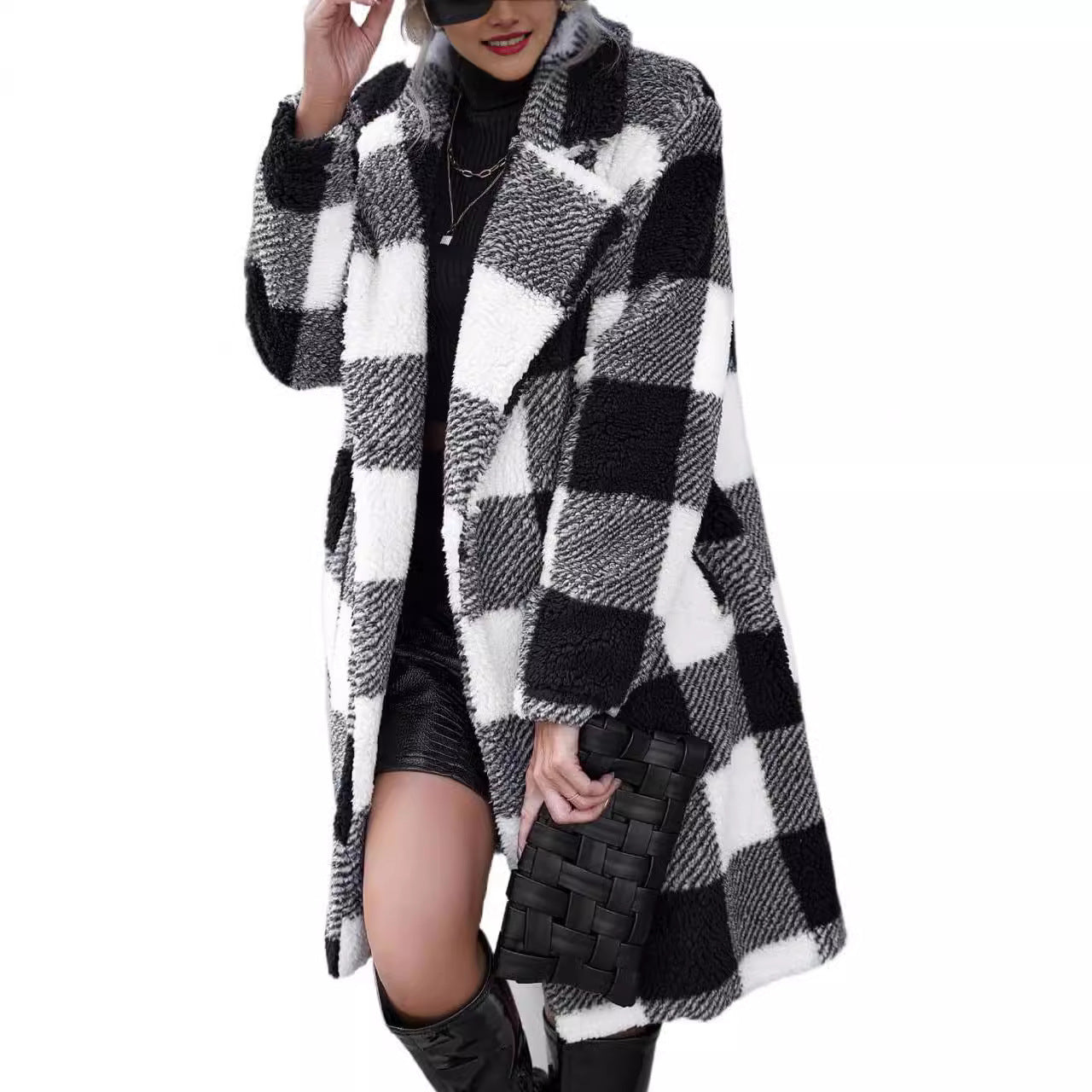 Long Sleeve Non-buckle Plaid Coat