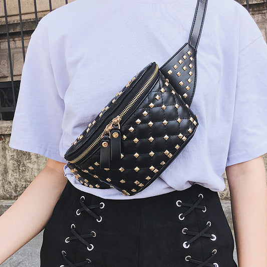 Studded rhombic pocket bag