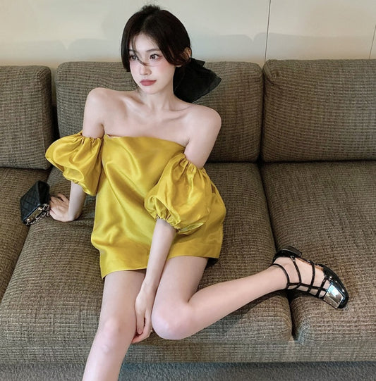 Off Shoulder Bubble Sleeve Shirt/Dress