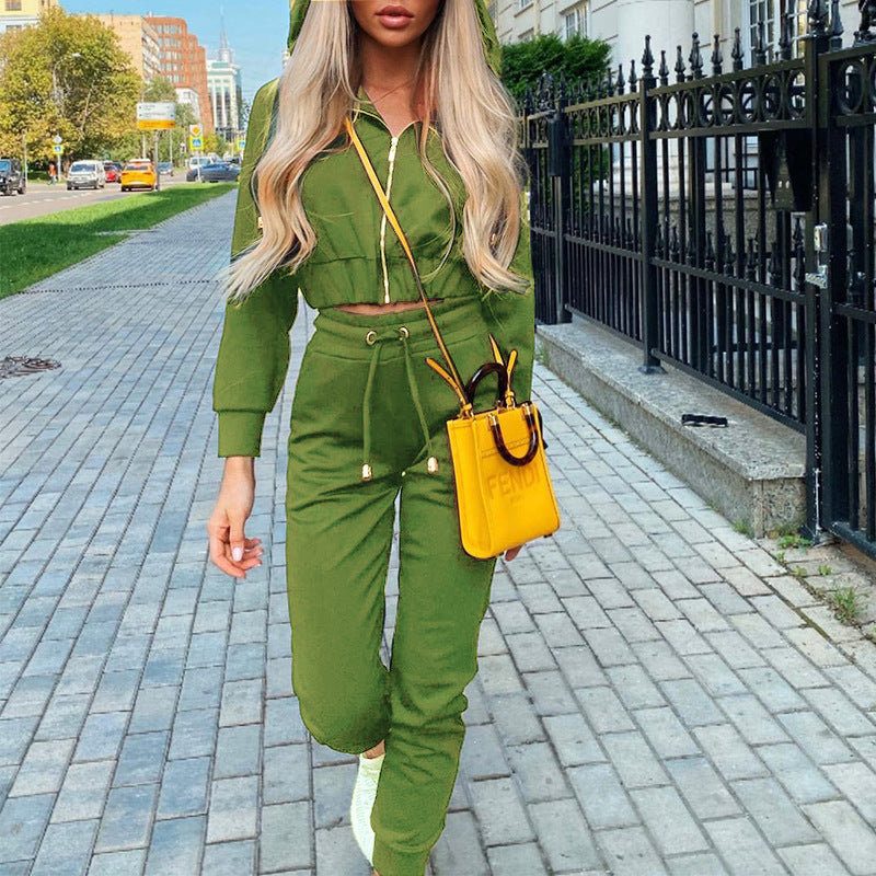 Casual Zipper Hooded Sports Suit