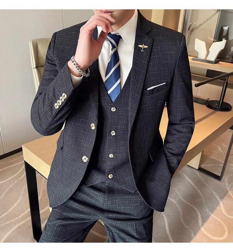 Men's Plaid Three-piece Suit