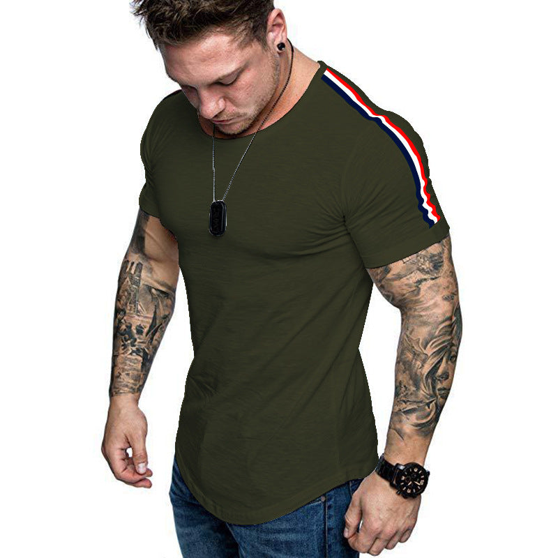 Red, White, & Blue Shoulder stitching design T-shirt