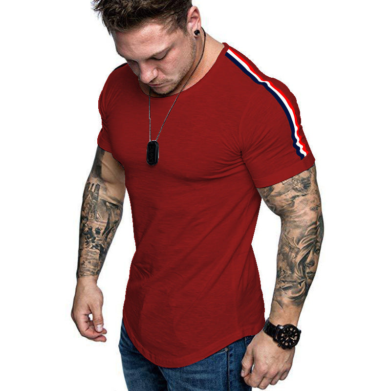 Red, White, & Blue Shoulder stitching design T-shirt