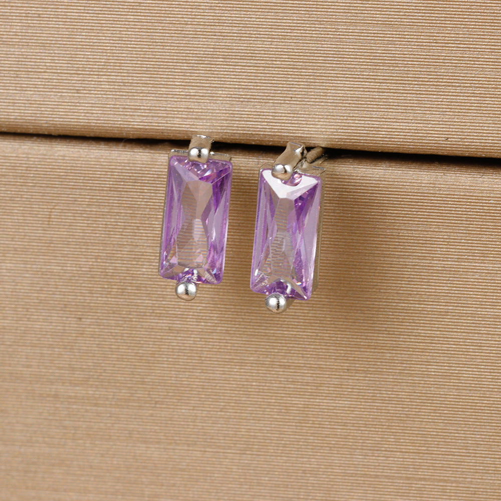 Small Square Multicolor Zircon Silver Stud Earrings