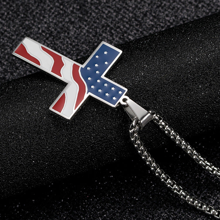 USA Flag Cross Necklace