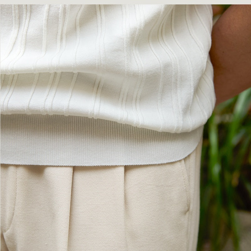 Slim Fit Sunken Stripe Knitwear Short Sleeve Shirt