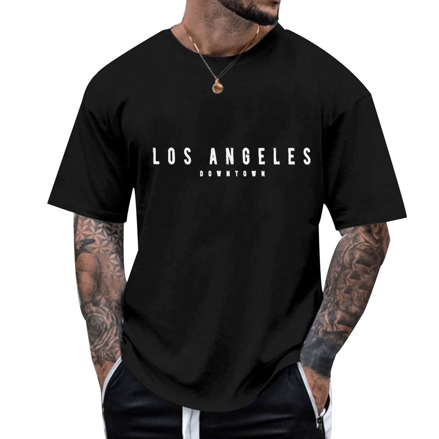 LOS ANGELES Loose And Comfortable Round Neck Short Sleeve