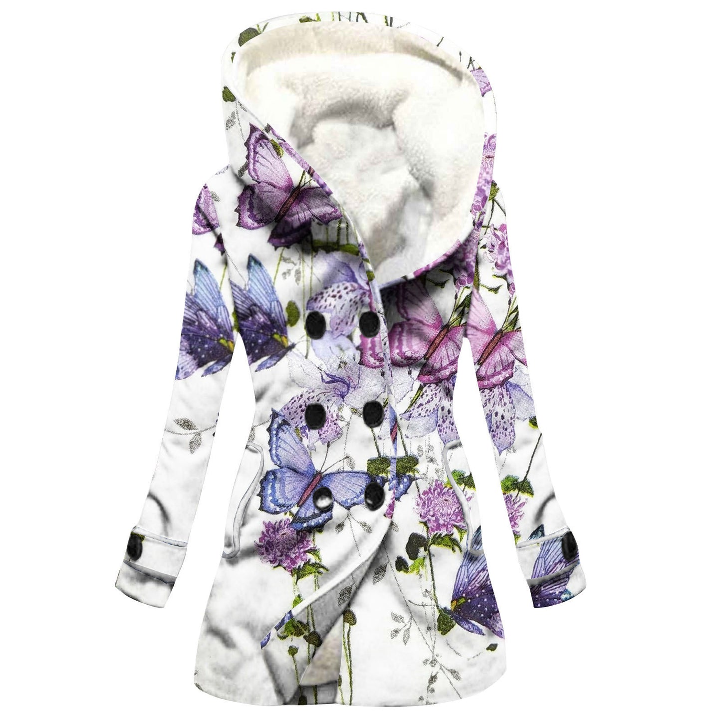 Designer Style Faux Lamb Hooded Coat