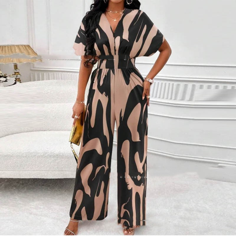 V-neck Loose Long Jumpsuit