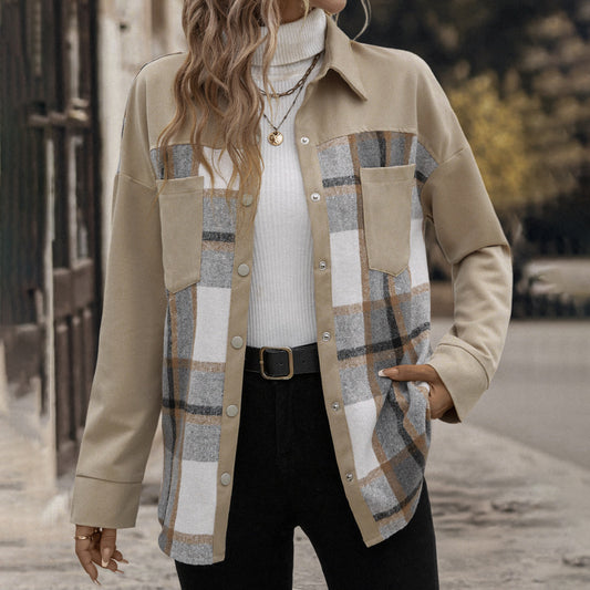Pocket Plaid Colorblock Coat