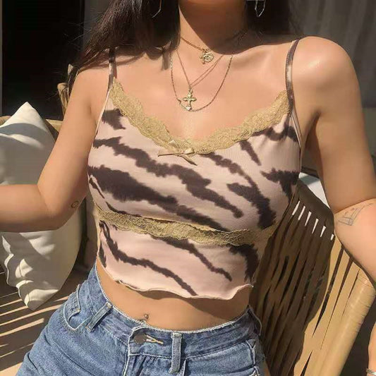 Tiger Stripe Lace Stitching Slim Camisole
