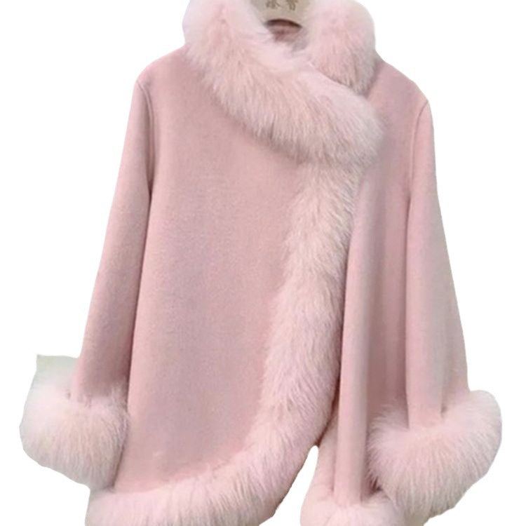 Faux Fur Mid-length Woolen Coat
