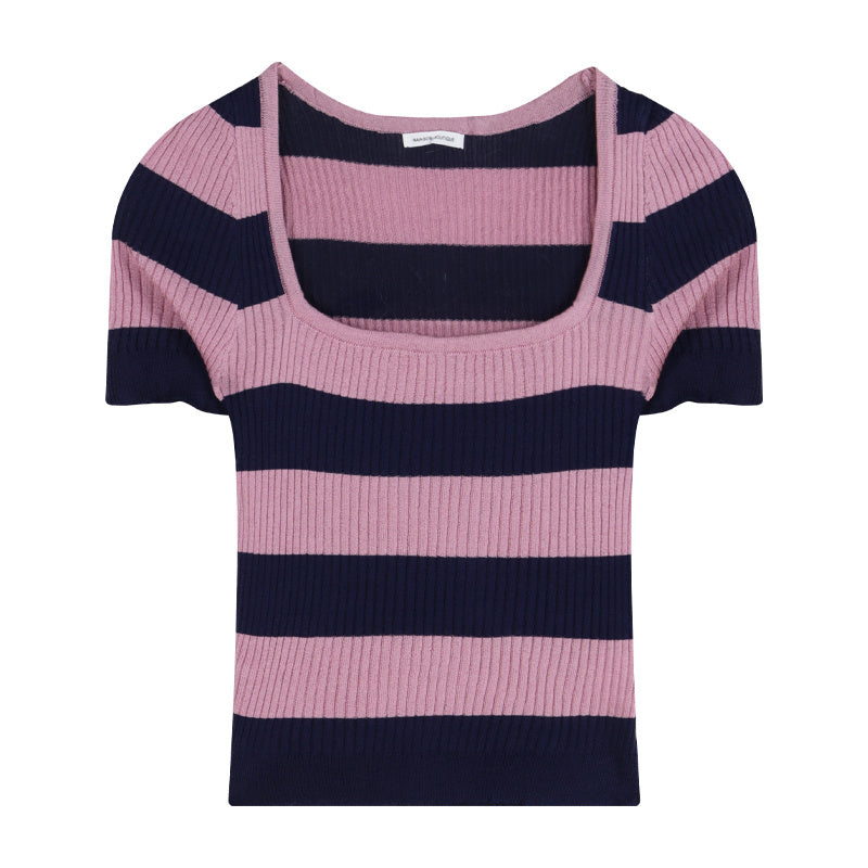 Women's Striped Short Sleeve Knitted Shirt