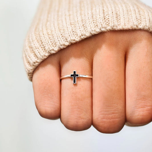 Cross Ring Drip Glazed Sterling Silver S925