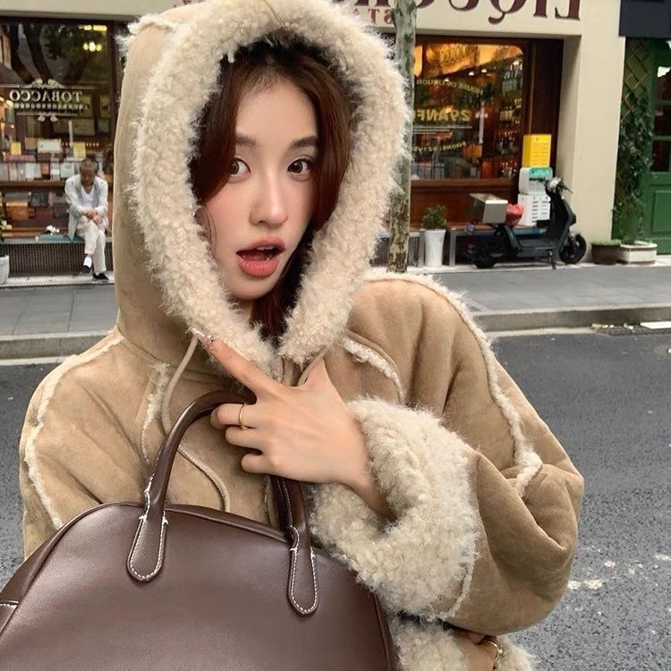Hooded Suede Fur Lamb Warm Coat