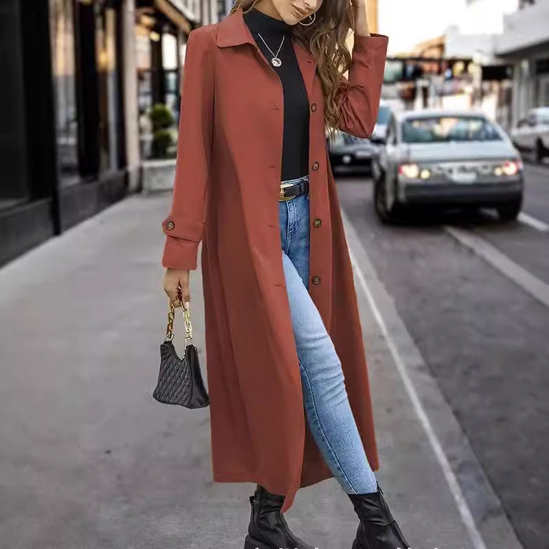 Business Casual Button Long Trench Coat