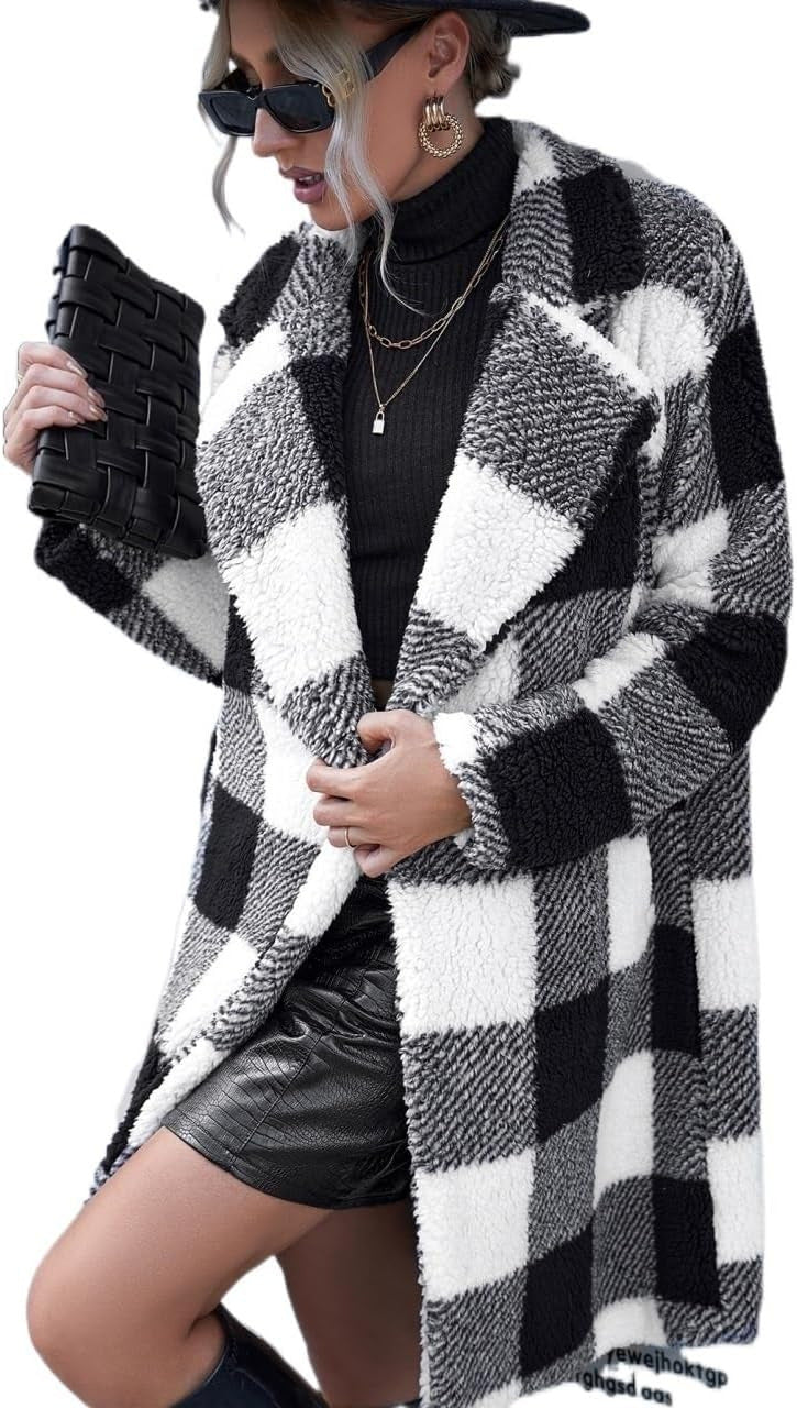 Long Sleeve Non-buckle Plaid Coat
