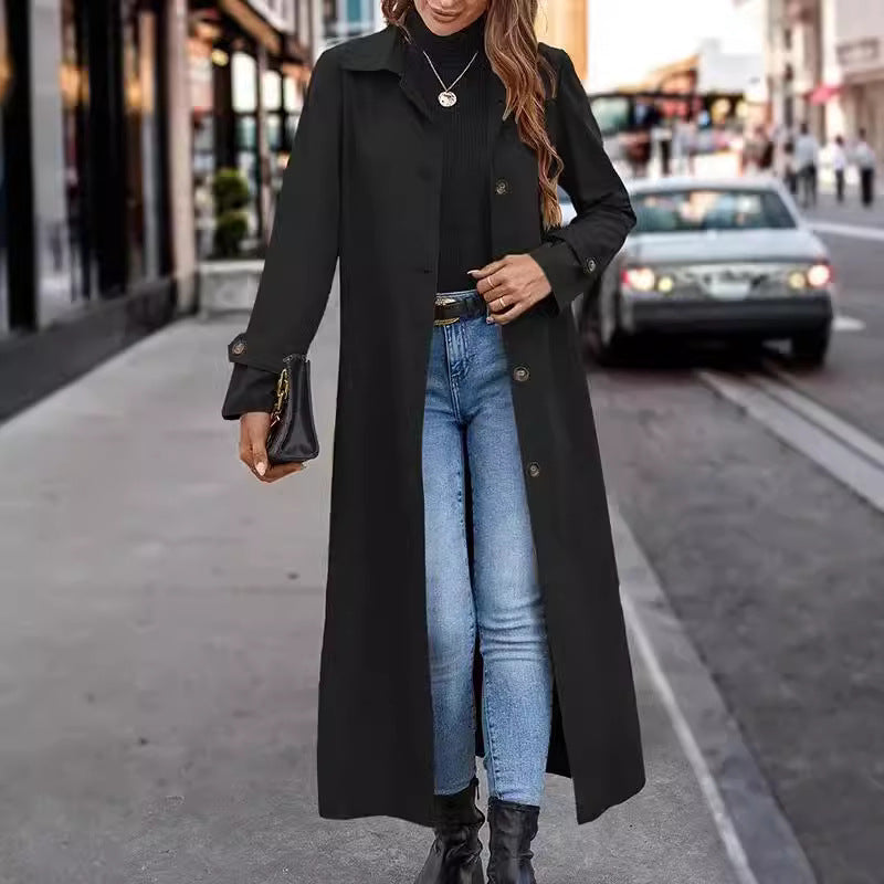 Business Casual Button Long Trench Coat