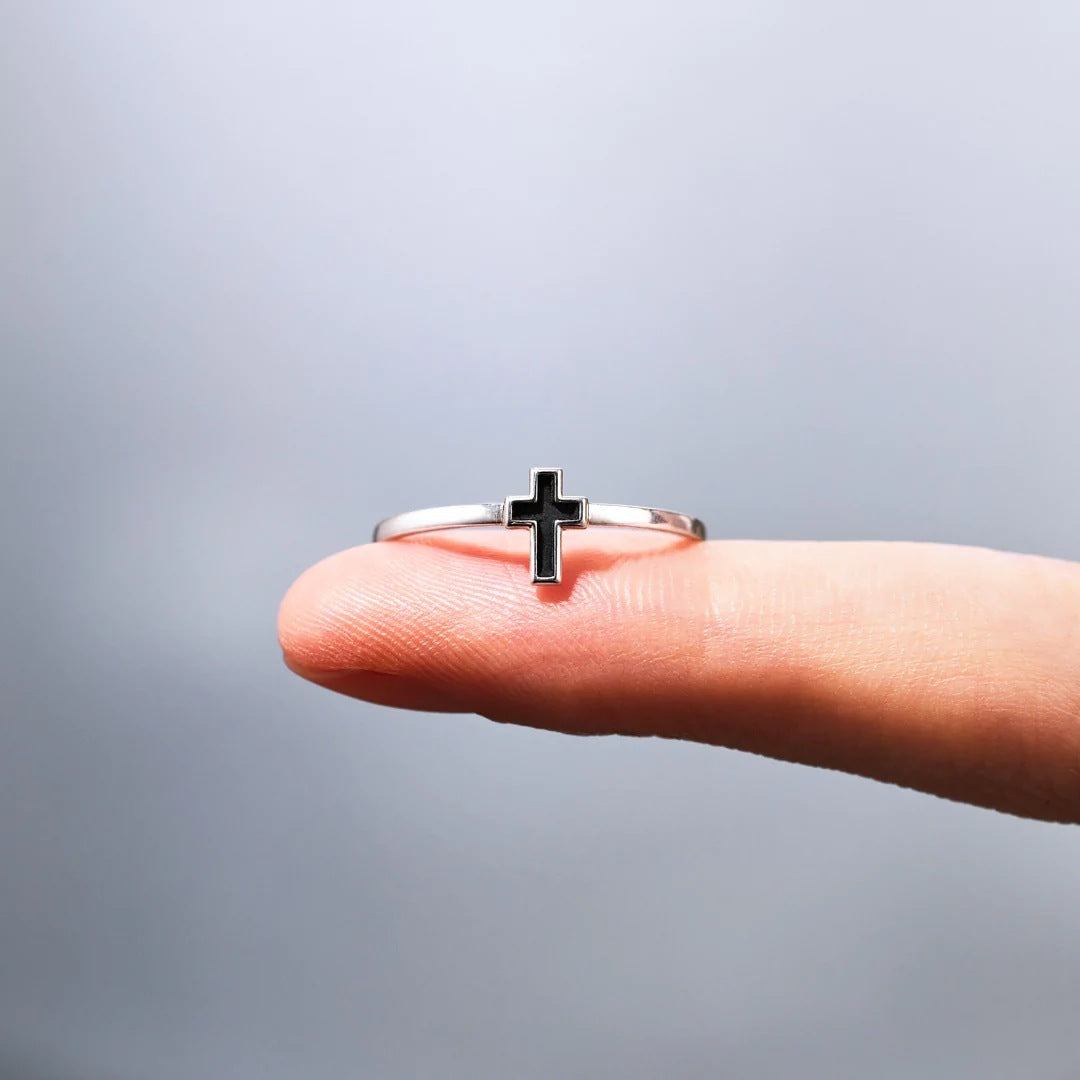 Cross Ring Drip Glazed Sterling Silver S925