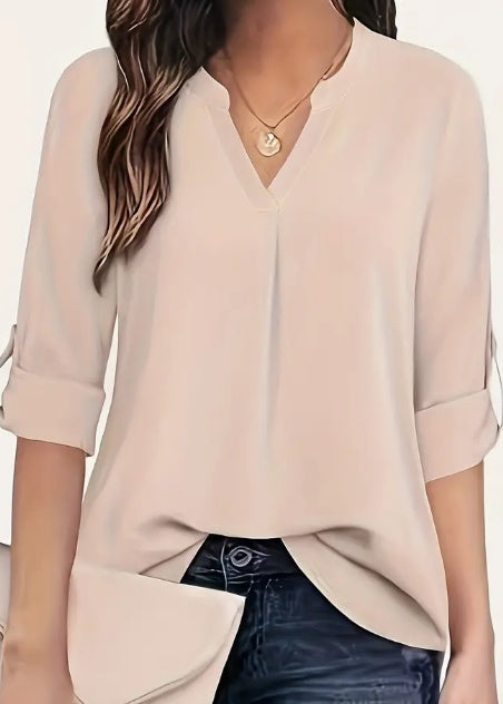 Chic Solid V-Neck Blouse Relaxed Style Fit