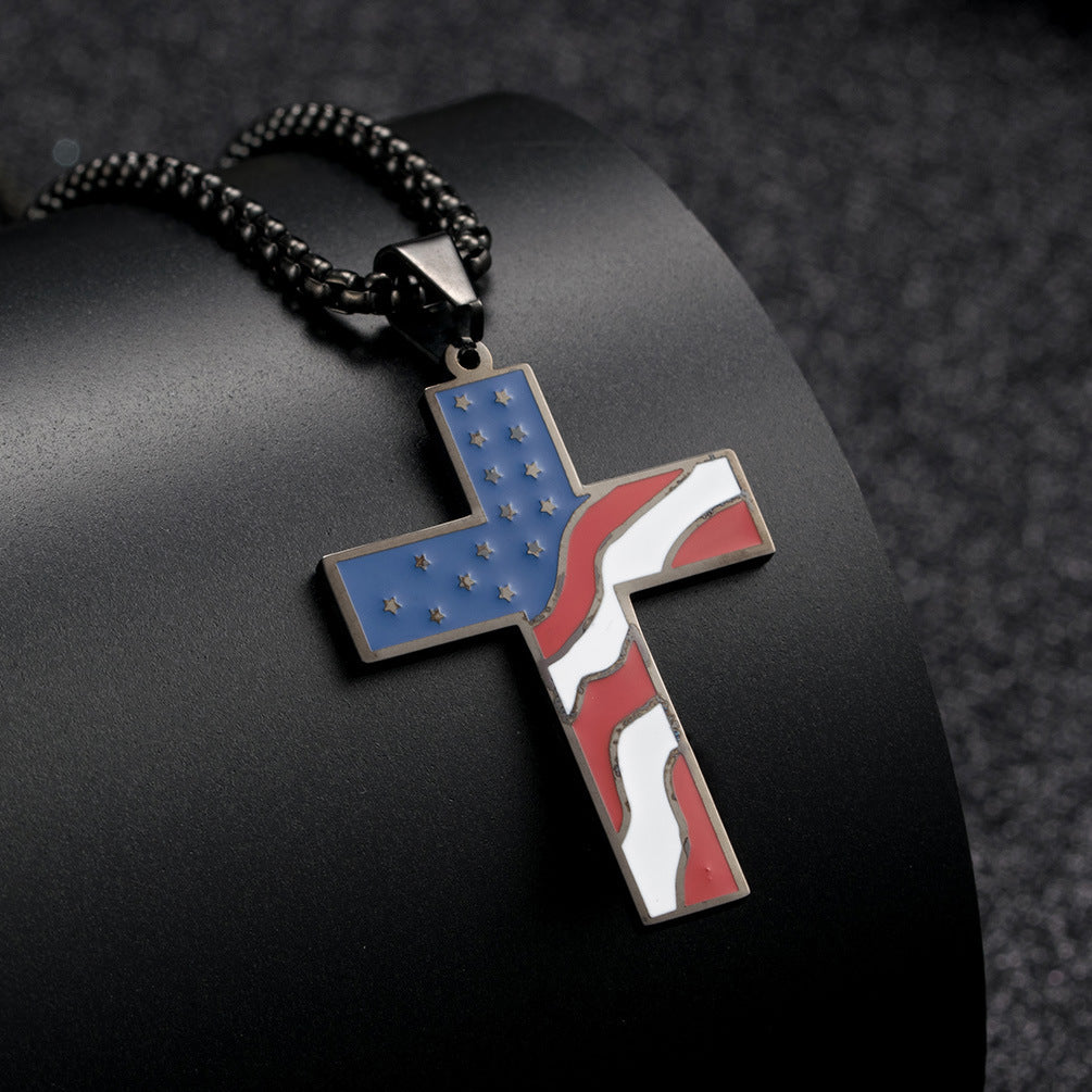 USA Flag Cross Necklace