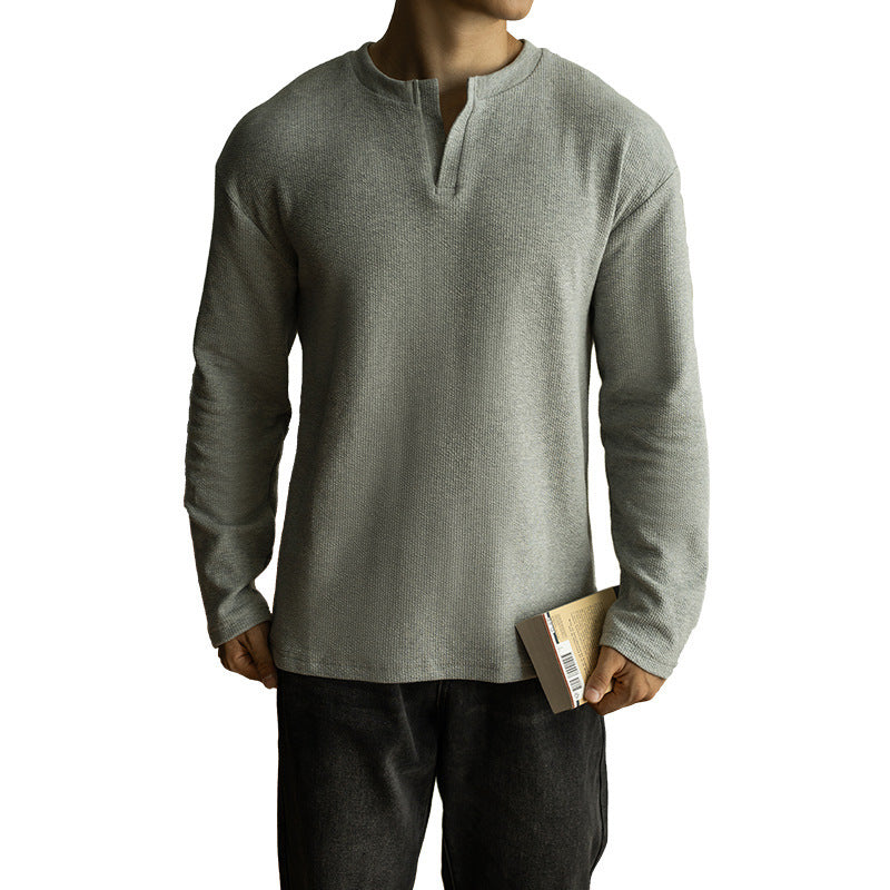 Men's Textile V Neck Long Sleeved Shirt