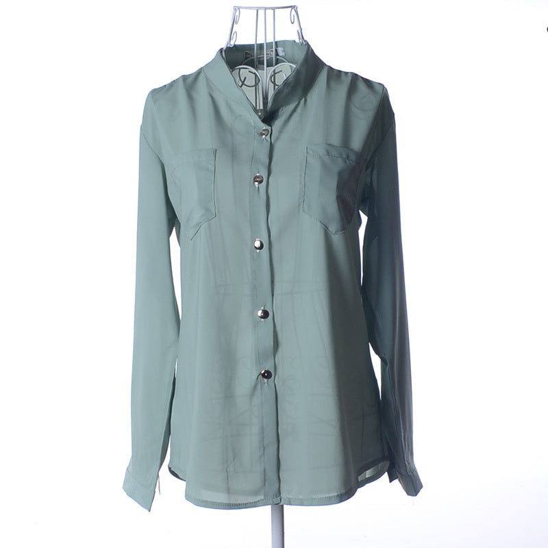 Business Casual Chiffon Style Long Sleeve Shirt