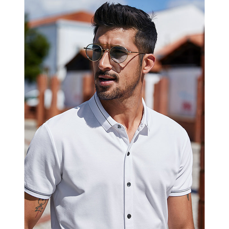 Solid color button down short sleeve shirt